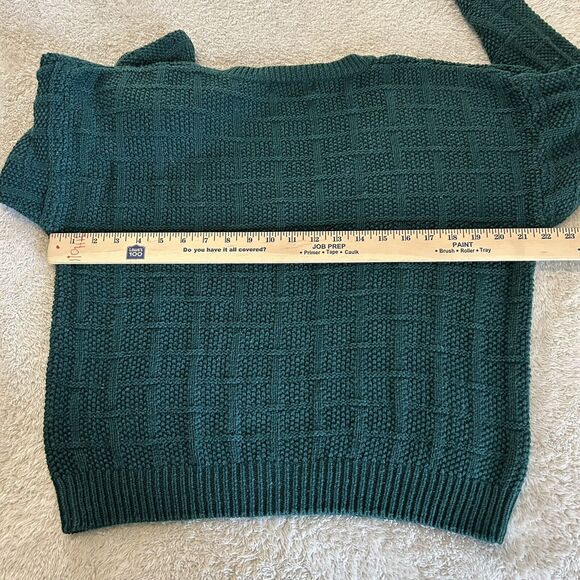 Vintage Sweater Small Green Waffle Chunky Knit Boxy Oversized V Neck Paris Sport - Picture 10 of 12